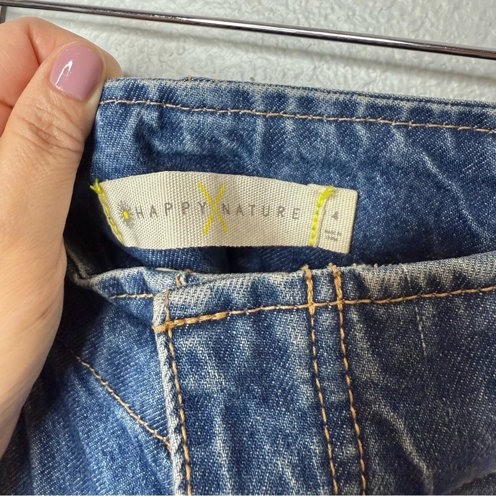 Happy x Nature Patchwork Plaid Pocket Wide Leg Jeans Boho Cottagecore Sz 4